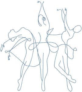 Desenho de bordado de contorno de trio de bailarinas
