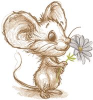 Mouse with chamomile sketch embroidery design