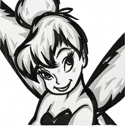 Tinkerbell Black and White machine embroidery design