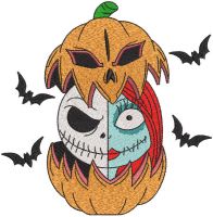 Jack and Sally inside a pumpkin embroidery design