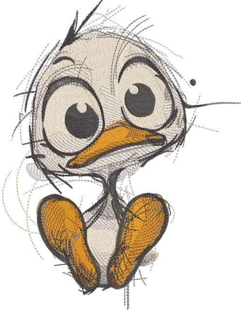Sitting funny duckling embroidery design