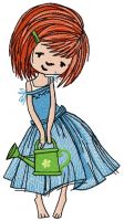 Girl with watering can 4 embroidery design