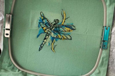 Kitchen with Dragonfly on bush branch embroidery design
