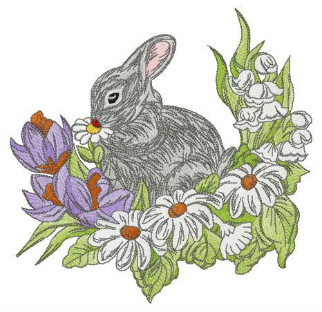 Rabbit on glade machine embroidery design