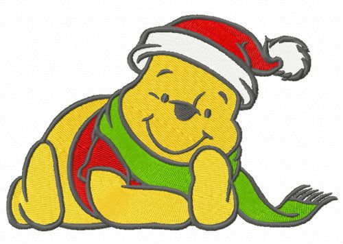 Winnie Pooh waiting for Xmas machine embroidery design