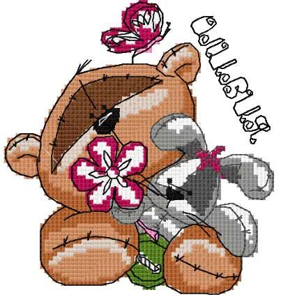 Teddy bear with bunny cross stitch free embroidery design