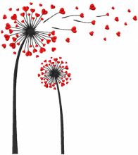 Dandelions with Red Hearts embroidery design