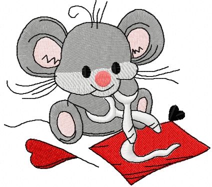 Mouse cuts heart embroidery design