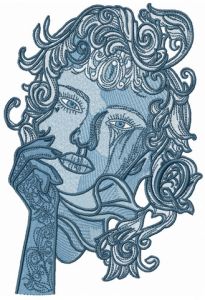 Pensive lady embroidery design