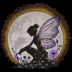 Fairy on the moon background embroidery design