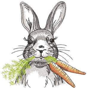 Conejo de Pascua con diseño bordado de zanahoria.