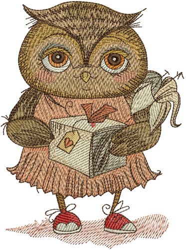Owl with gift machine embroidery design      
