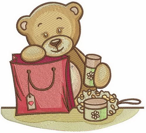 Teddy bear's shopping machine embroidery design