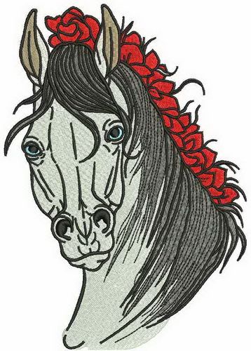 Horse with a knitted mane machine embroidery design