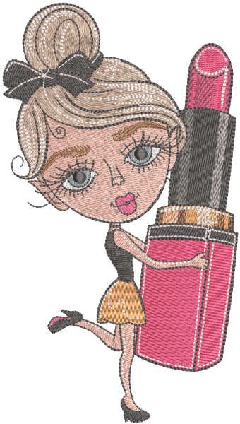 Girl with big lipstick embroidery design