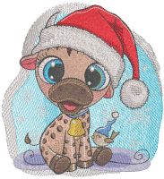 Christmas bull and small bird embroidery design