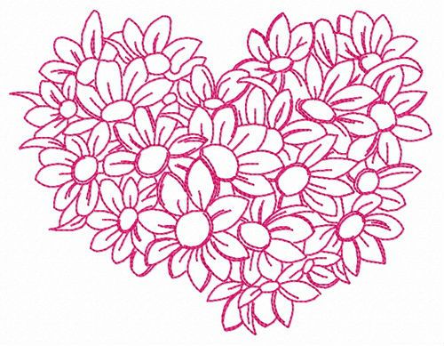 Flower heart machine embroidery design