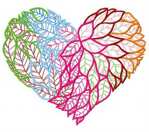 Heart from leaves machine embroidery design