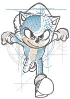Sonic the hedgehog running sketch embroidery design