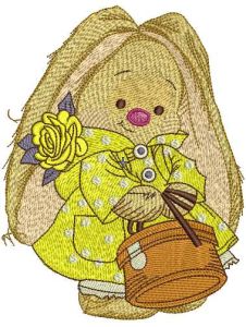 Rabbit with bag embroidery design