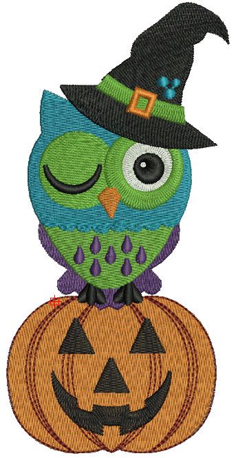 Owl and pumpkin embroidery design