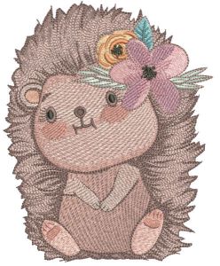 Funny hedgehog with flower wreath embroidery design