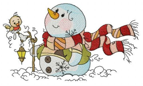 Snowman watching clouds machine embroidery design