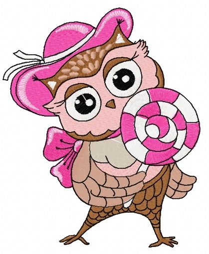 Owl with lollipop machine embroidery design