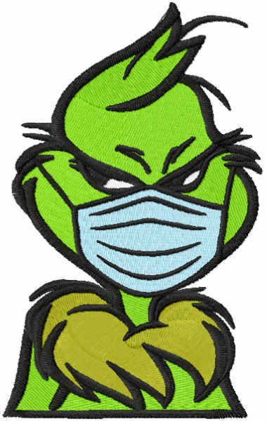 Grinch wearing a face mask embroidery design