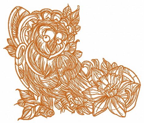 Coquet owl one color machine embroidery design