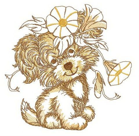  Puppy with bindweed wreath machine embroidery design
