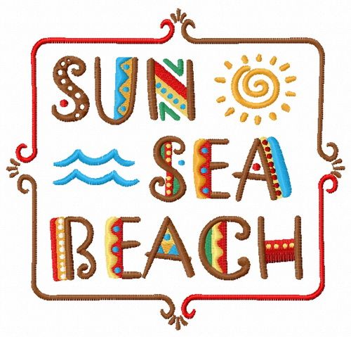 Sun, sea, beach machine embroidery design