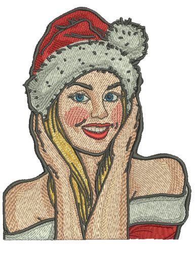 Girl in Santa hat machine embroidery design