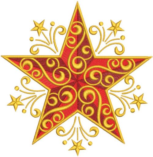 Christmas gold star embroidery design