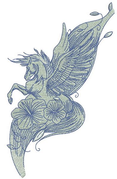 Pegasus with flowers machine embroidery design