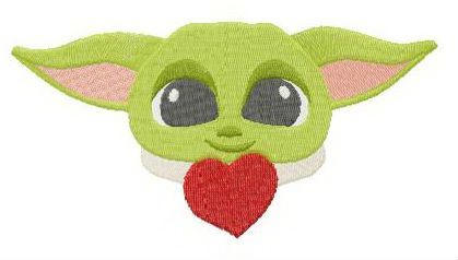 Yoda with heart machine embroidery design