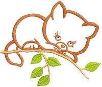 Cat on branch free embroidery design