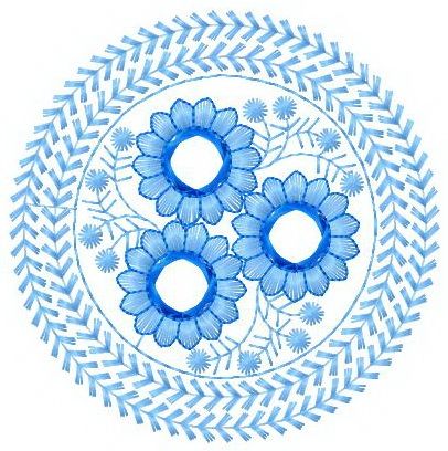 Blue round flower machine embroidery design