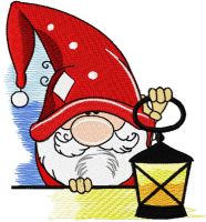 Alone gnome with lantern embroidery design