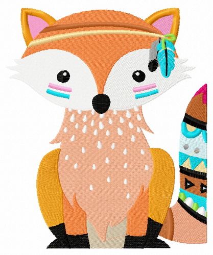 Indian fox machine embroidery design