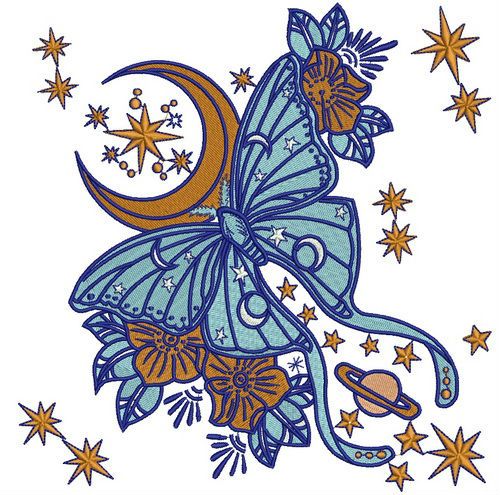 Space butterfly machine embroidery design