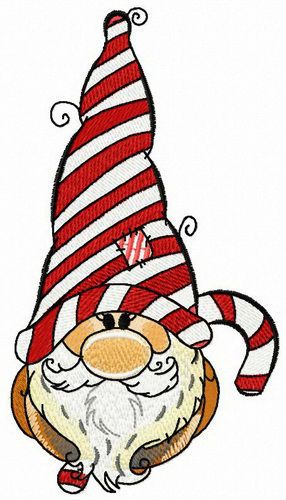 Gnome with sweet candy cane machine embroidery design