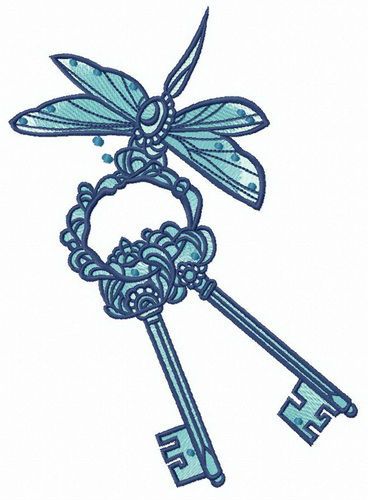 Dragonfly with keys machine embroidery design