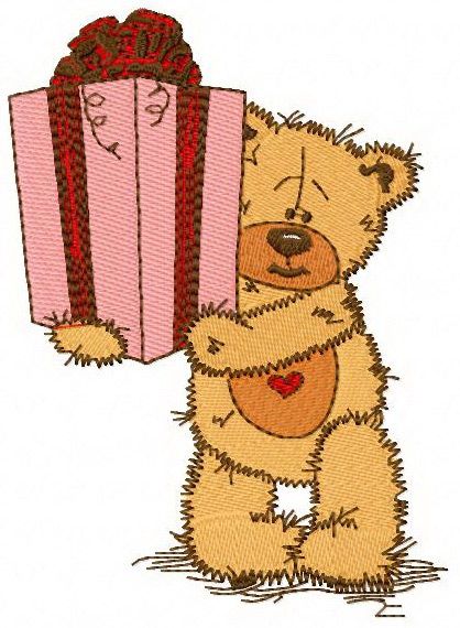 Teddy bear present for you machine embroidery design