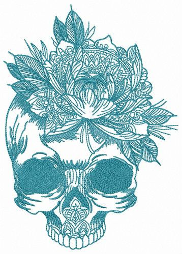 Skull with giant flower machine embroidery design