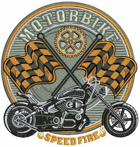 Motobike Speed Fire machine embroidery design