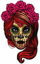 Female skull with roses mexican style embroidery design