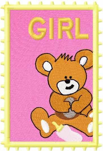 Postage stamp girl embroidery design 4