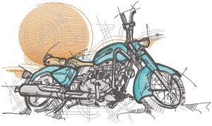 Vintage motorcycle beautiful sunset embroidery design