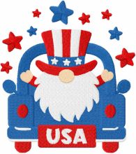 4th of july gnome on truck embroidery design